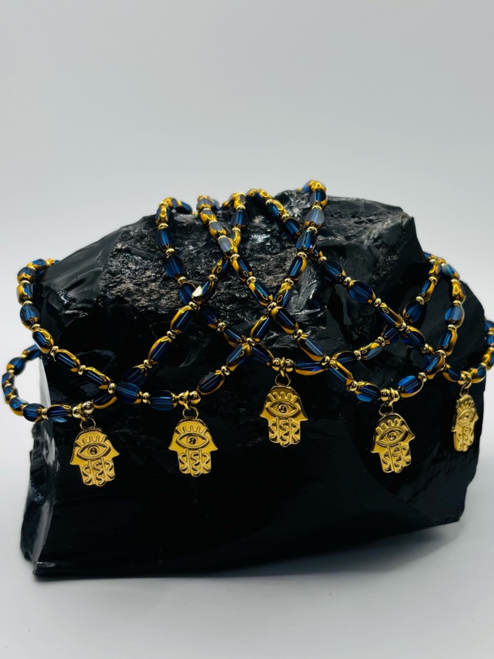 *Anklet* Gold Hamsa Hand & Crystal Stretchy Ankle Bracelet